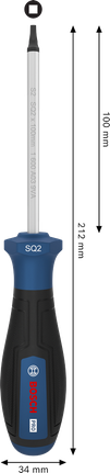 Obeng Bosch PRO SQ2 x 100 mm dengan gagang ergonomis.